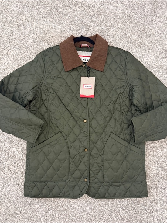 Hunter Jackets & Blazers - Hunter Quilted Olive Green Rachel jacket with Brown Corduroy Collar